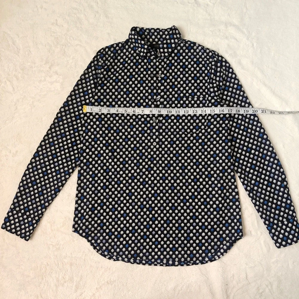 J.Crew Womens Floral Blouse Navy Blue 100% Cotton Popover Collared Shirt Size 0 - Picture 3 of 7